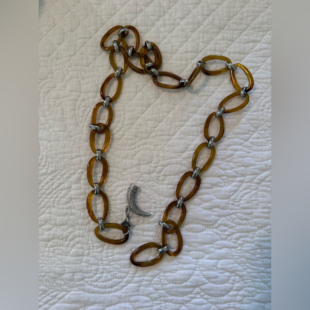 Ralph Lauren Brown Tortoiseshell-Link Necklace with Silver Charm